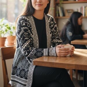 Hippie Rose Aztec Tribal Grandpa Cardigan